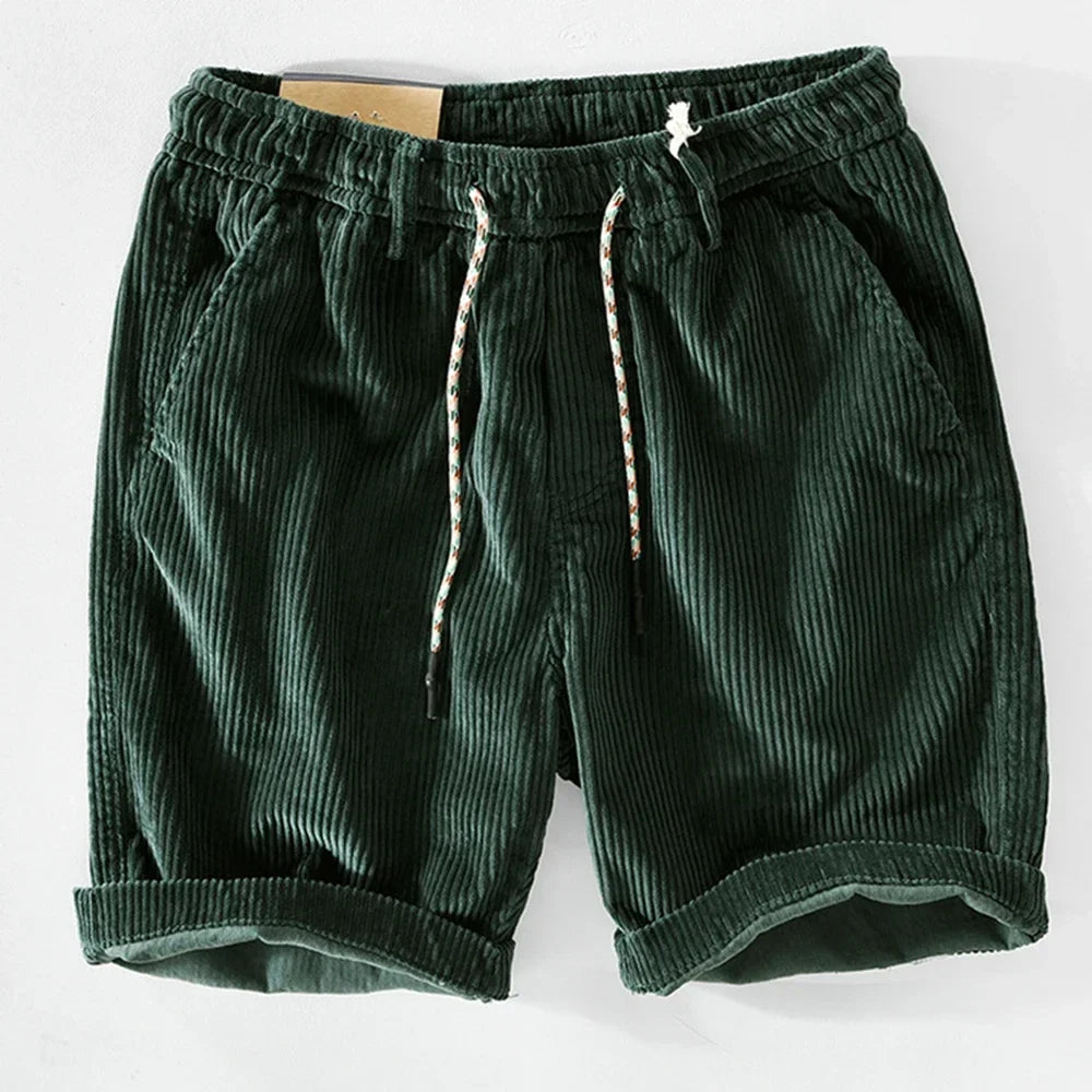Waistband and pockets on men's corduroy summer shorts