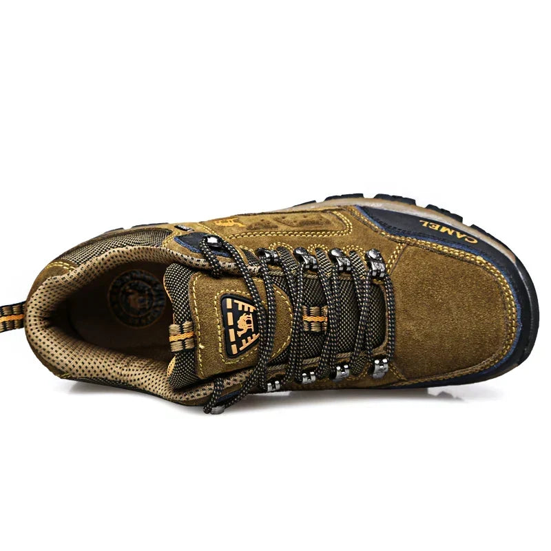 Close-up view of the sole and tread on a men's walking shoe