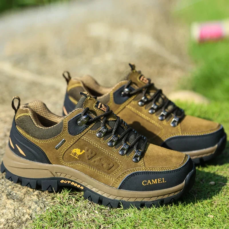 Men's outdoor shoes displayed at an angle to show the upper