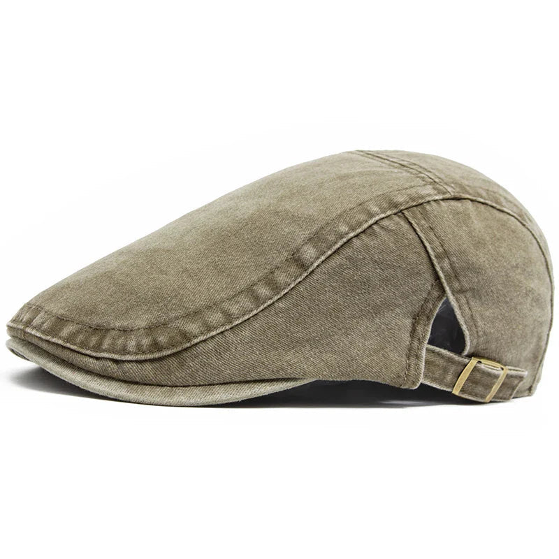 Detailed view of the brim on a timeless men's flat cap