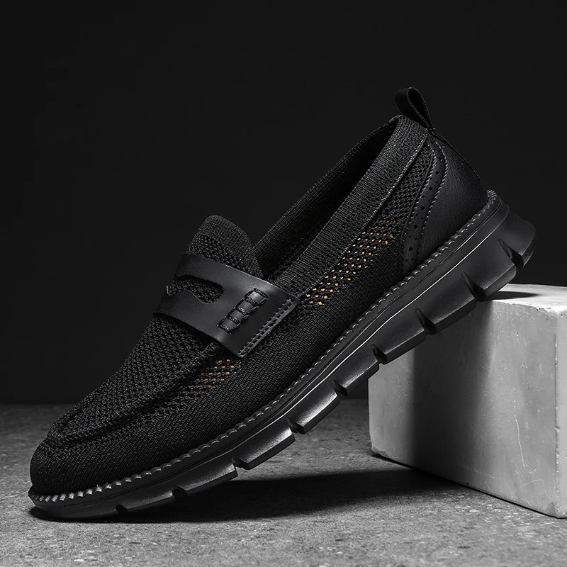 Men's Penny Loafers With Mesh And Leather Trim