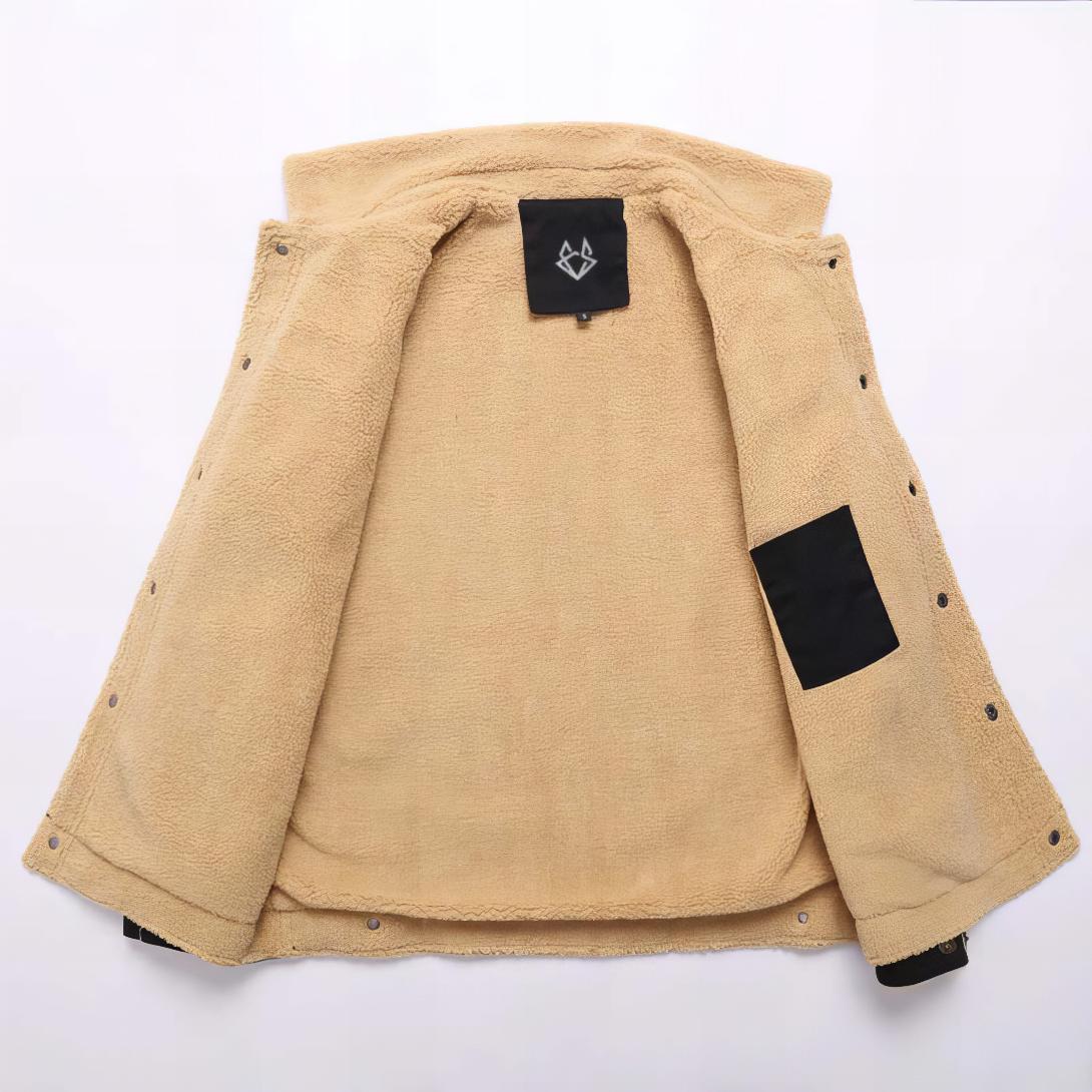 inside of a sherpa lined jacket with Axel Wears logo