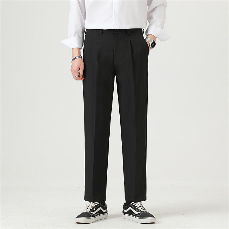 Back view of men's formal dress pants with a clean tailored fit