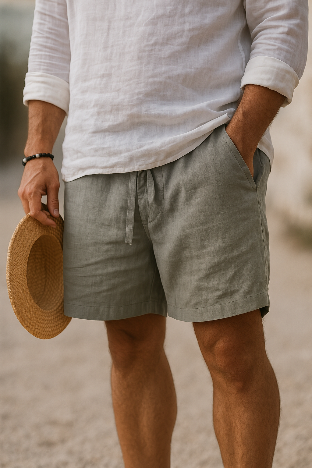 Men's Cotton Linen Shorts Lightweight Breathable Summer Wear