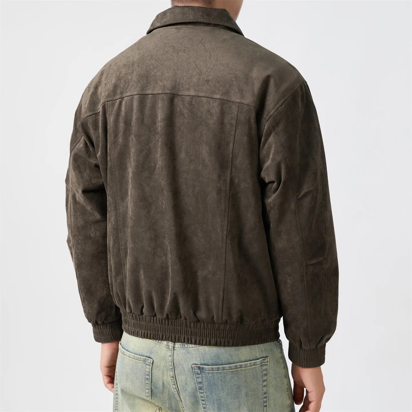 Men's Cropped Boxy Faux Suede Coach Jacket Brown