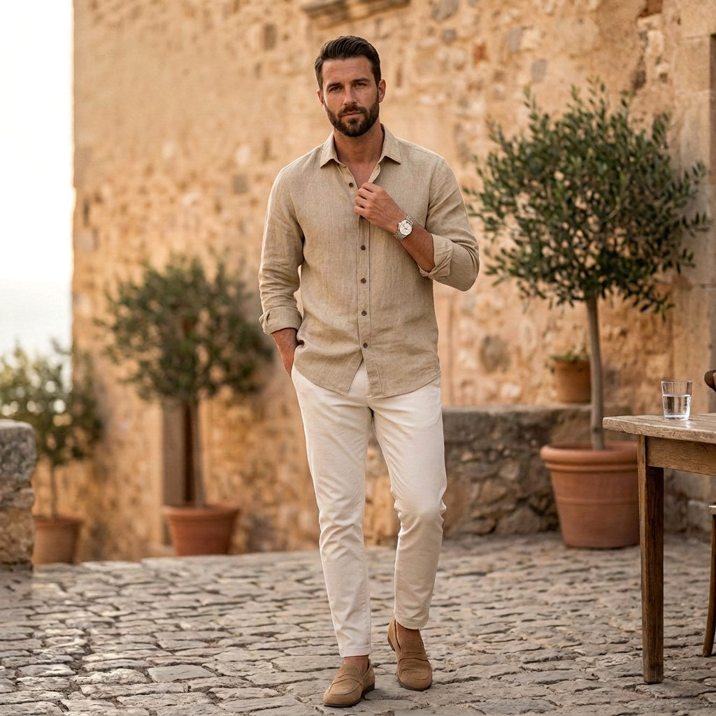 Men's linen shirt with a relaxed fit and button front