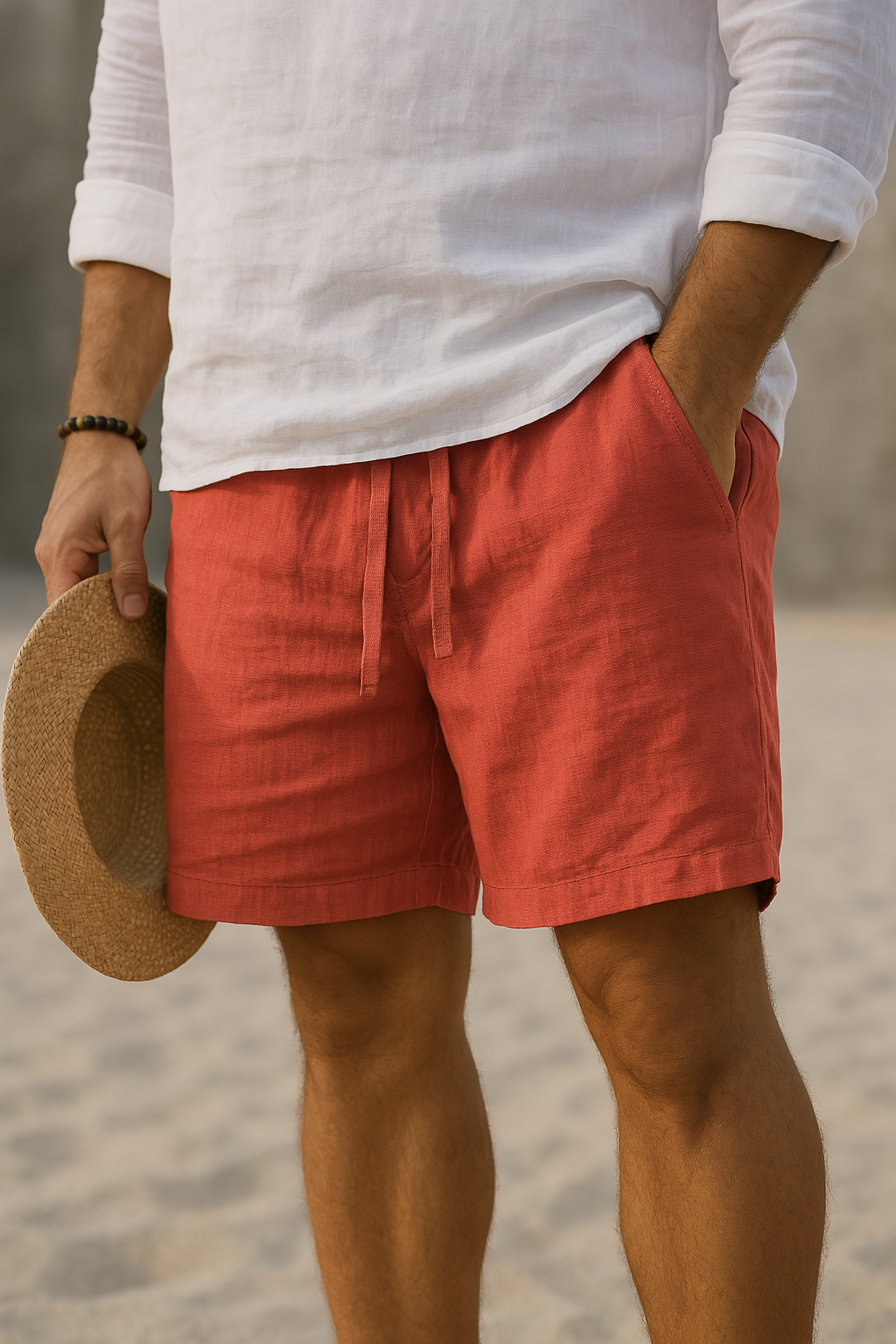 Men's Cotton Linen Shorts Lightweight Breathable Summer Wear