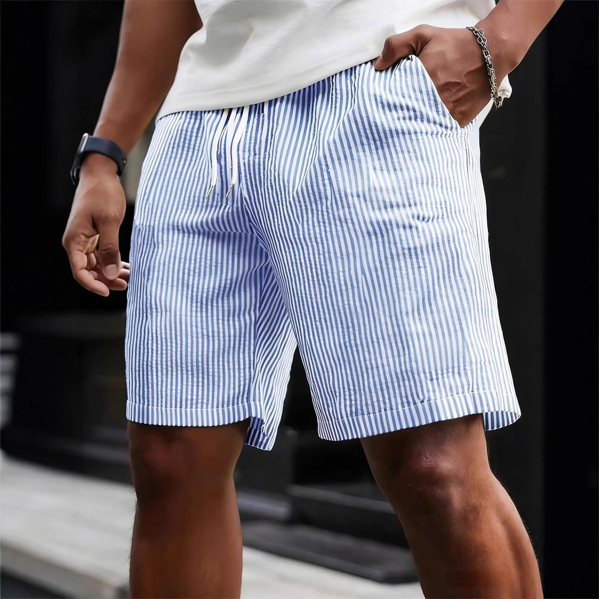 Men's Striped Shorts With Drawstring Waist