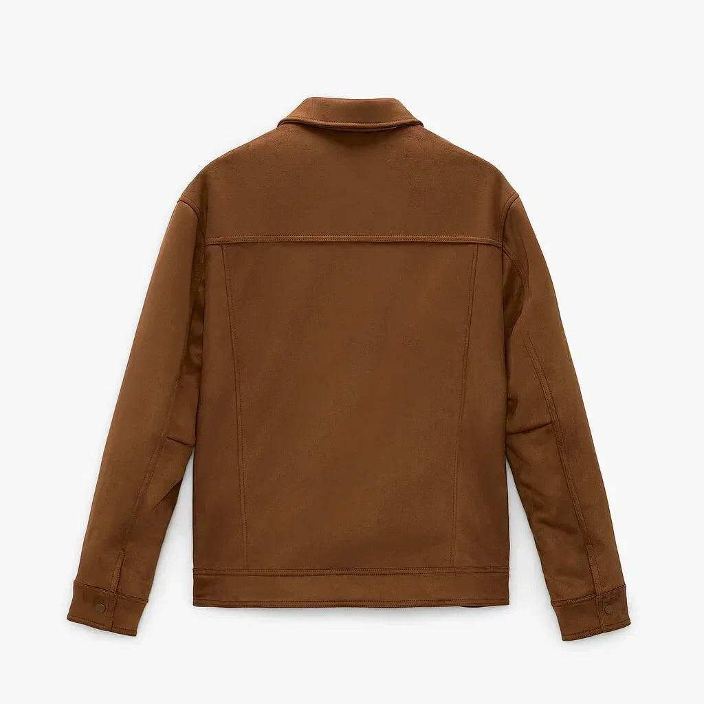 Men's Single Breasted Jacket Suede Lapel Outerwear