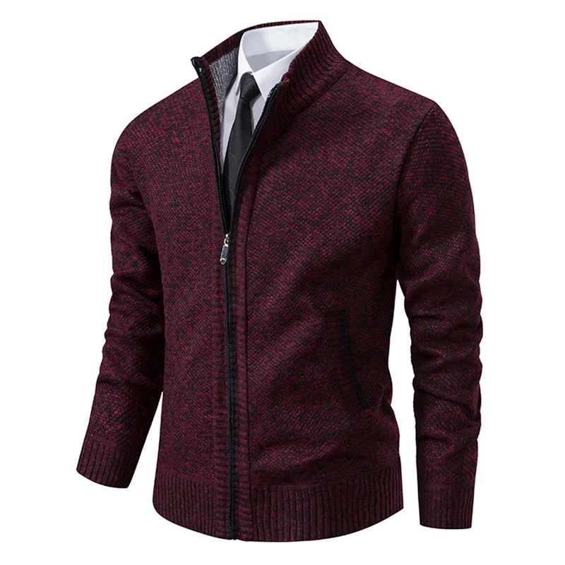 Men's Fleece Stand Collar Zipper Cardigan Sports Coat