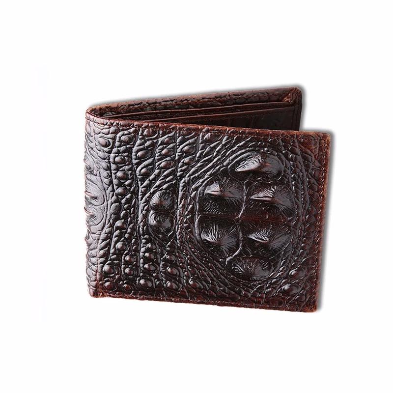 Open men's textured leather wallet with card slots and cash compartment