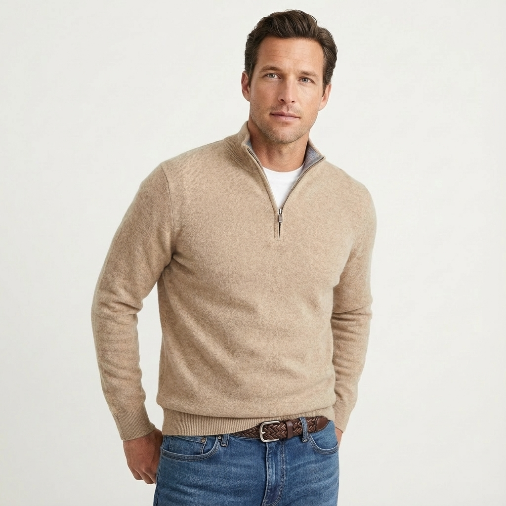 Men's Quarter-Zip Stand Collar Sweater