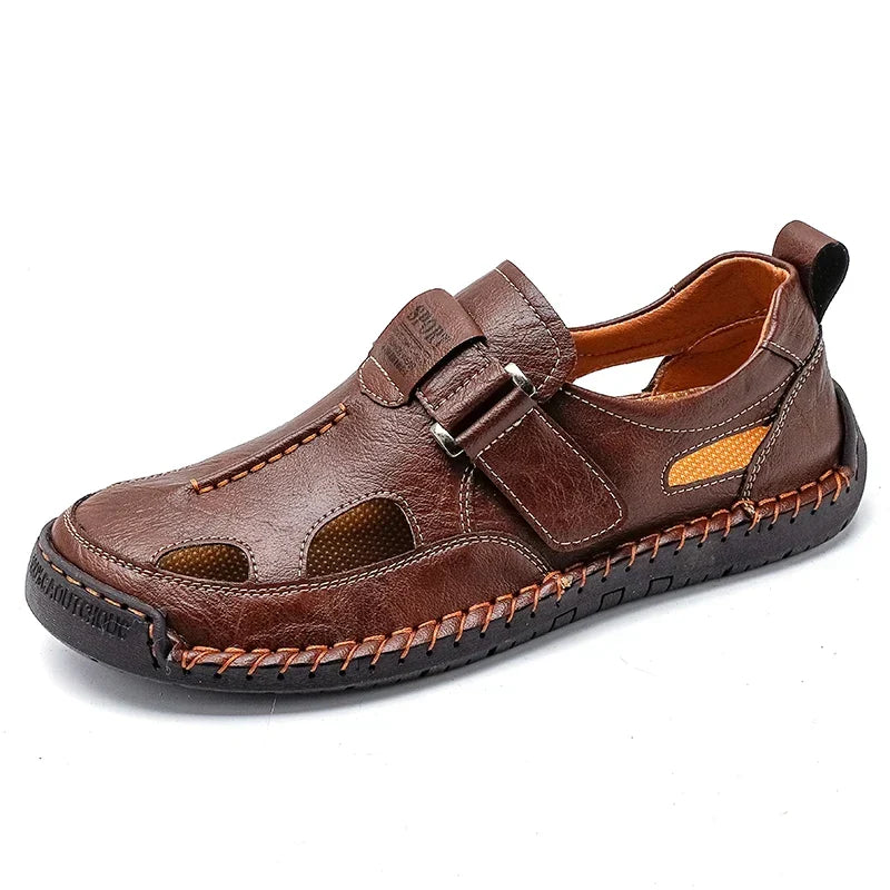 Detail view of the loafer upper and carefully finished stitching