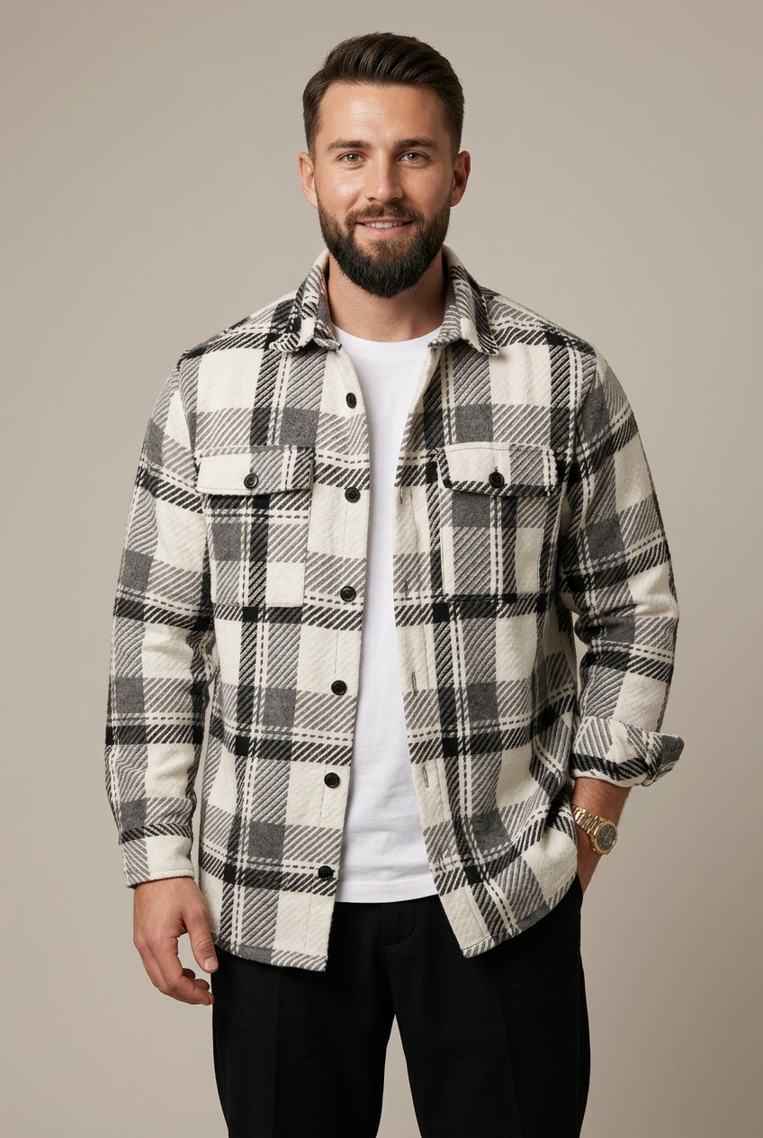 Men's Checked Overshirt Relaxed Fit Casual Layer
