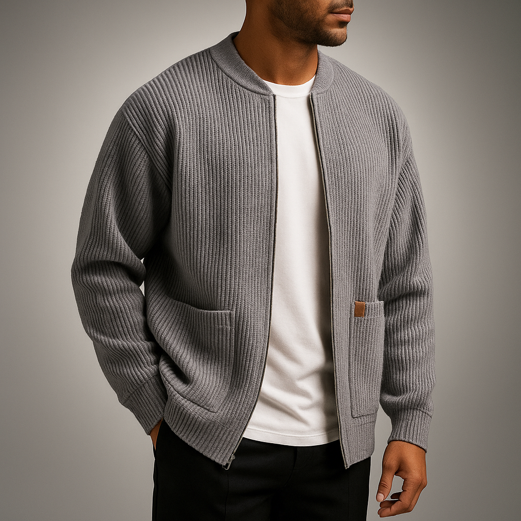 Men's Ribbed Open-Front Cardigan