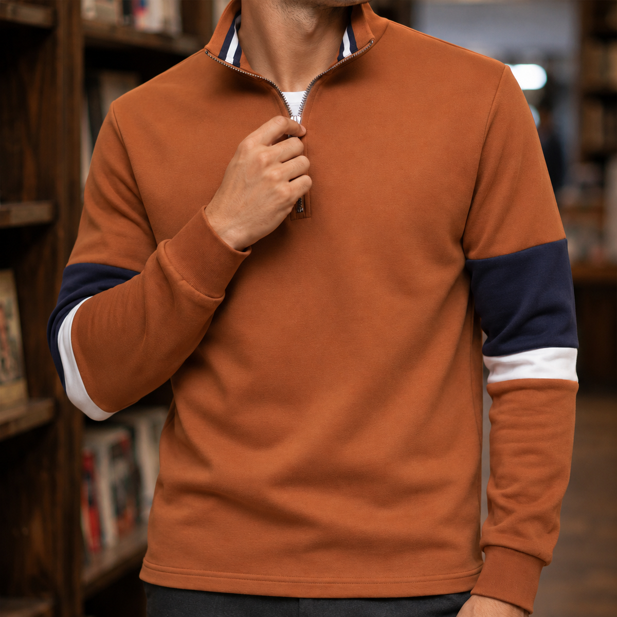 Men's Quarter-Zip Cotton-Blend Sweater