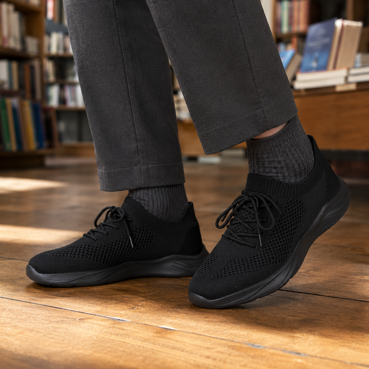 Men's Knit Sneakers With Lace-Up Low-Profile Sole