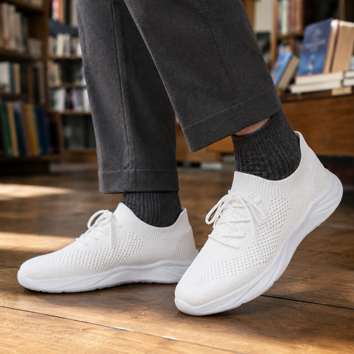 Men's Knit Sneakers With Lace-Up Low-Profile Sole