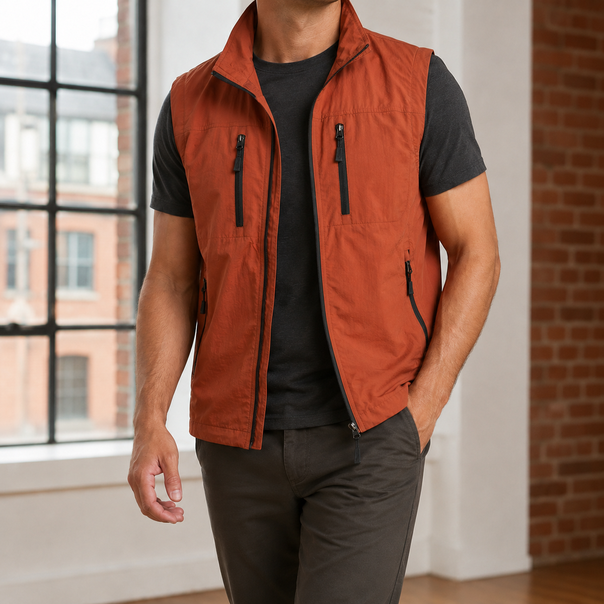 Men's Utility Vest With Zipped Pockets