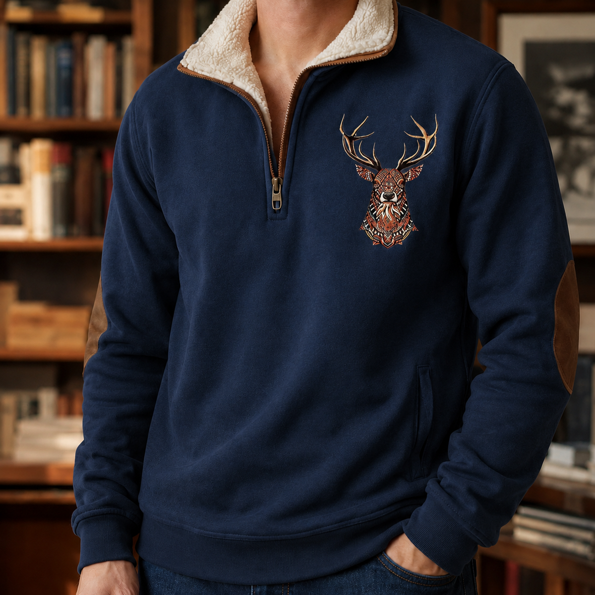 Men's Quarter Zip Sweater With Fleece Collar