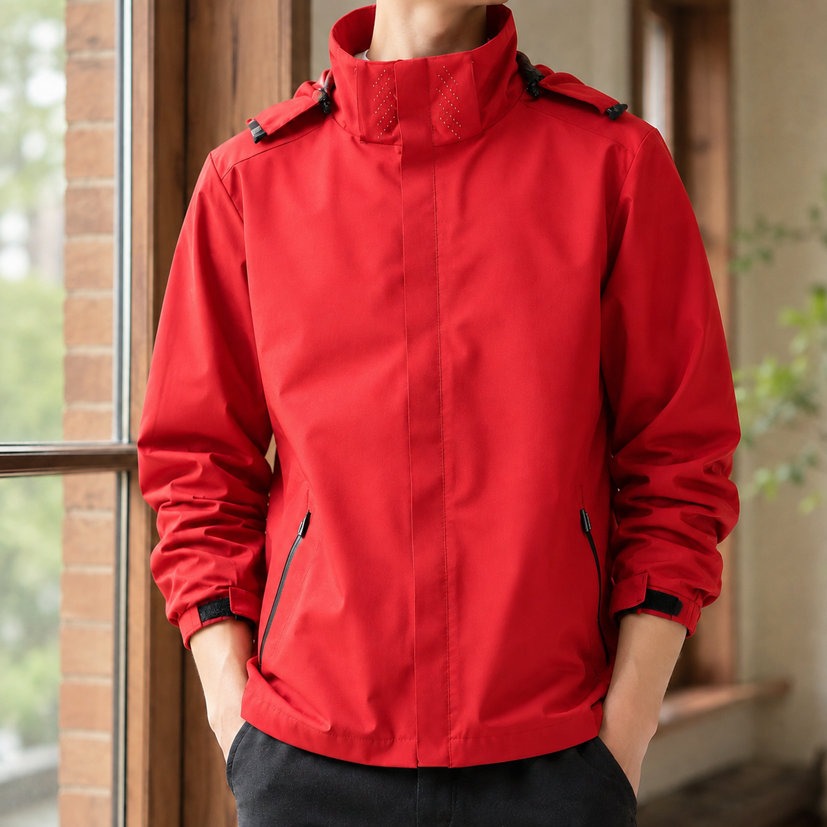 Men's Hooded Jacket With Concealed Zip
