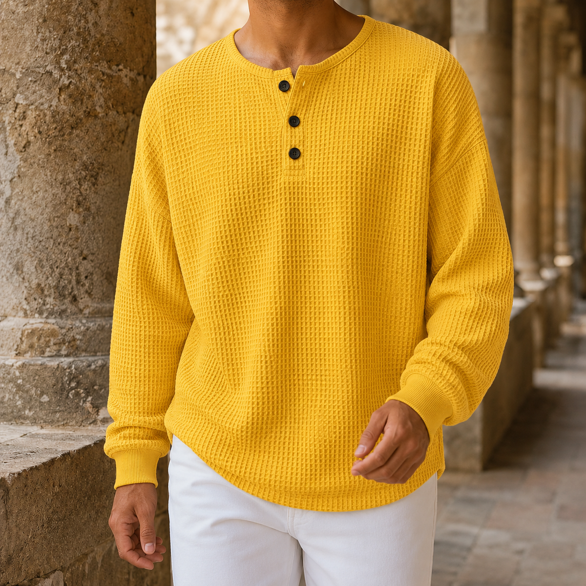 Men's Waffle Knit Henley Sweater
