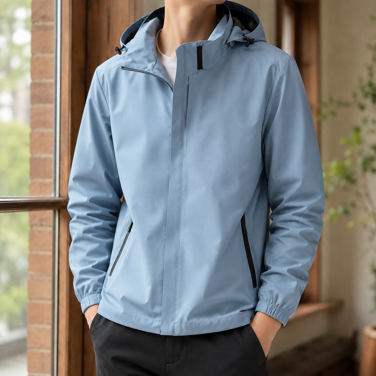 Men's Hooded Jacket With Concealed Zip