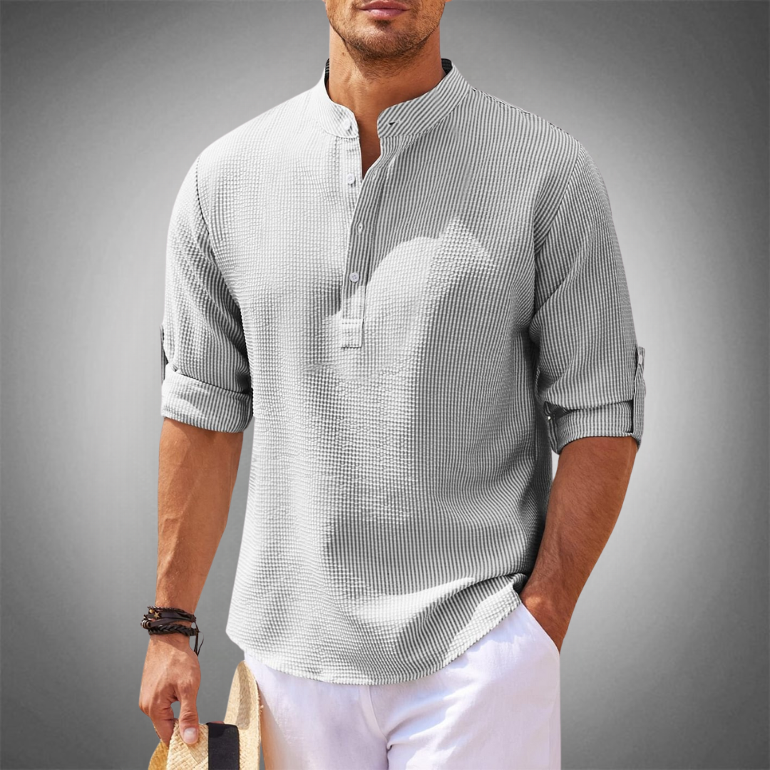 Full view of the men's long-sleeve button-up shirt