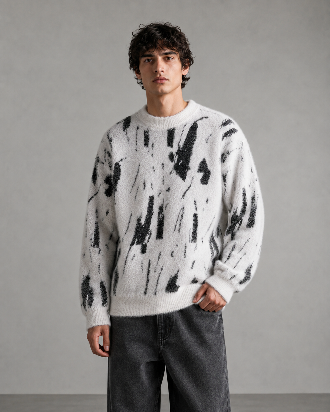 Men's knit sweater styled as a casual everyday layer