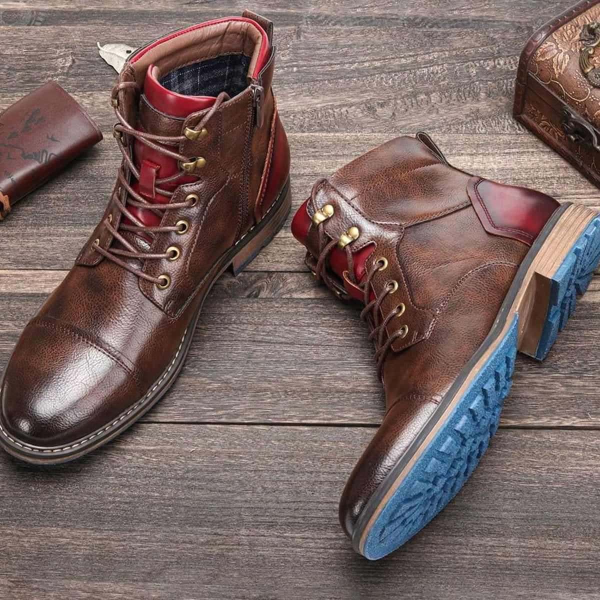 Close-up view of the cap-toe stitching and smooth leather upper