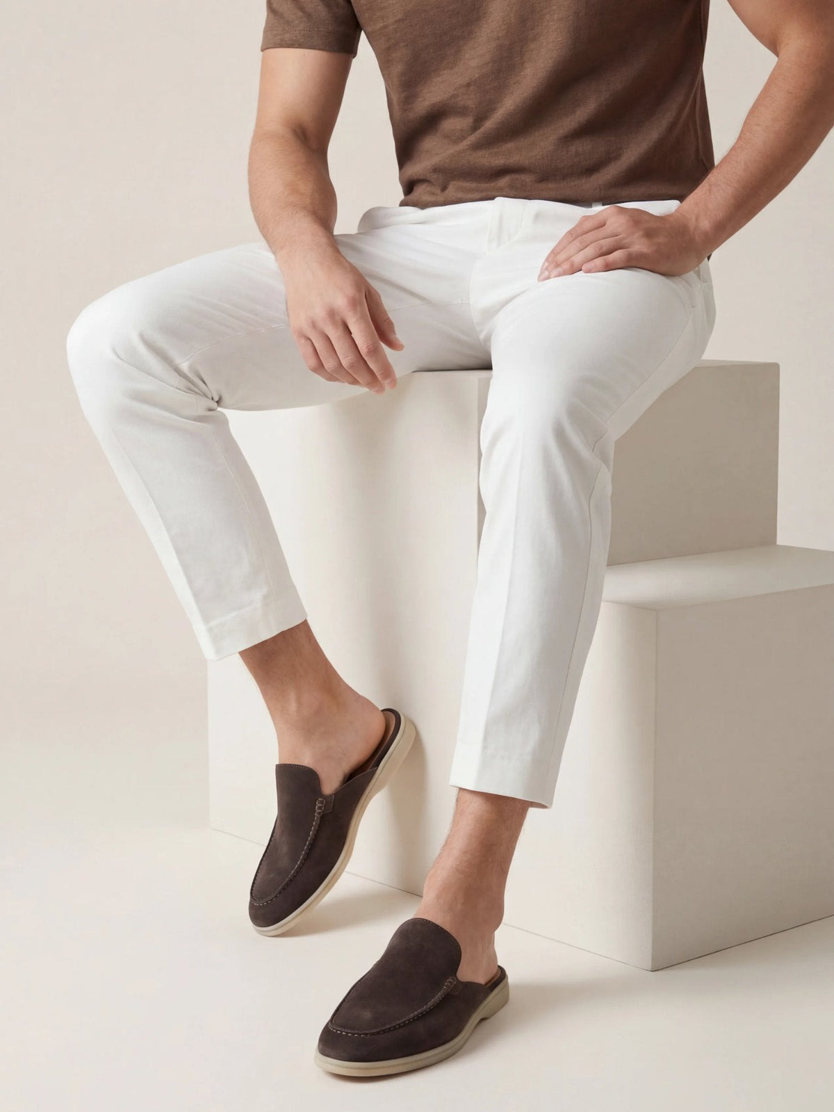 Rear view highlighting the open heel of men's mules
