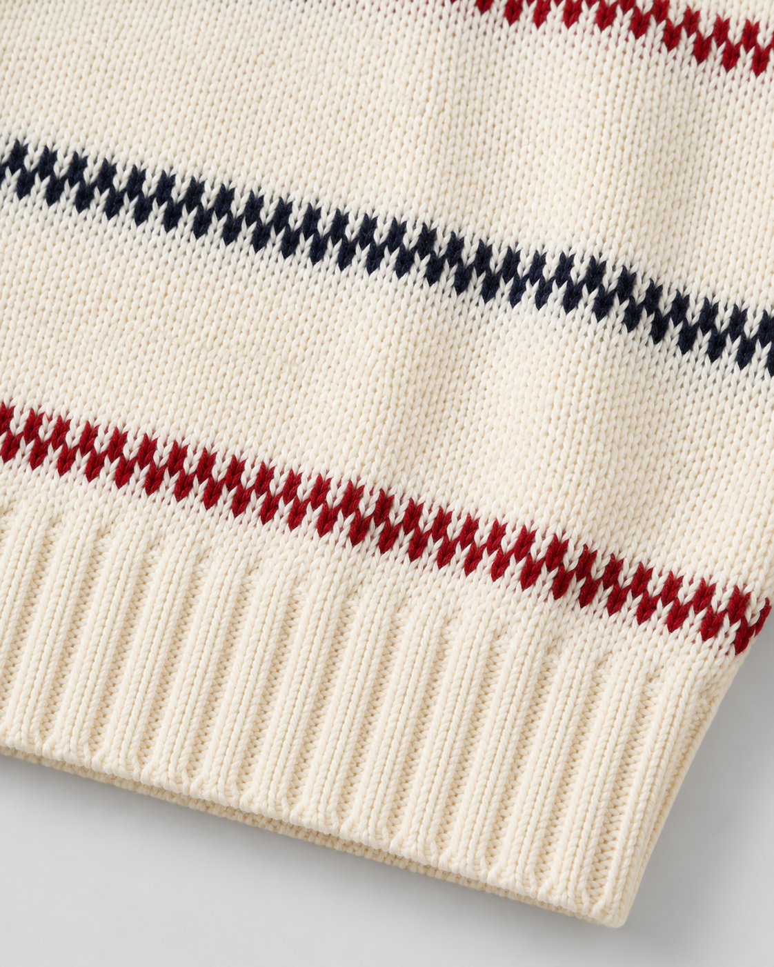 Close-up of the sweater's striped knit texture