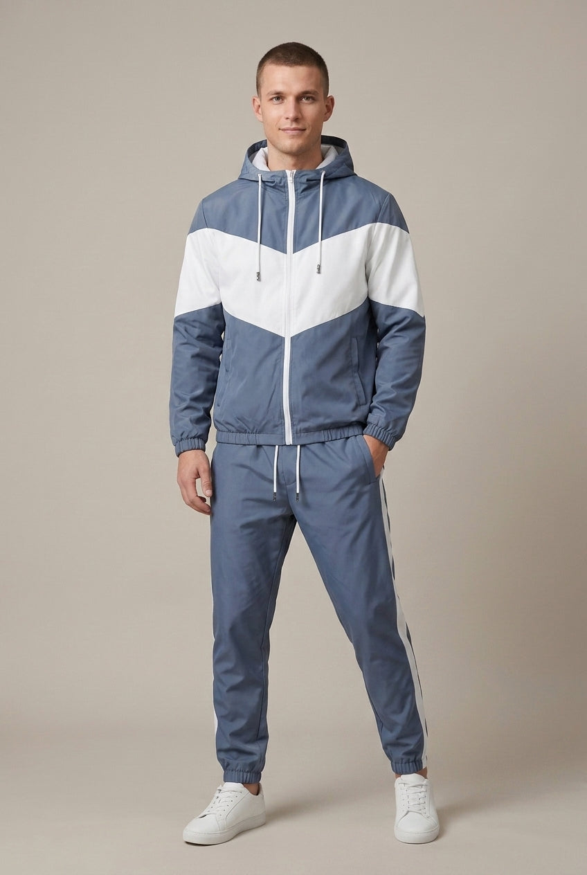Coordinated men's track jacket and jogger outfit for training or casual wear