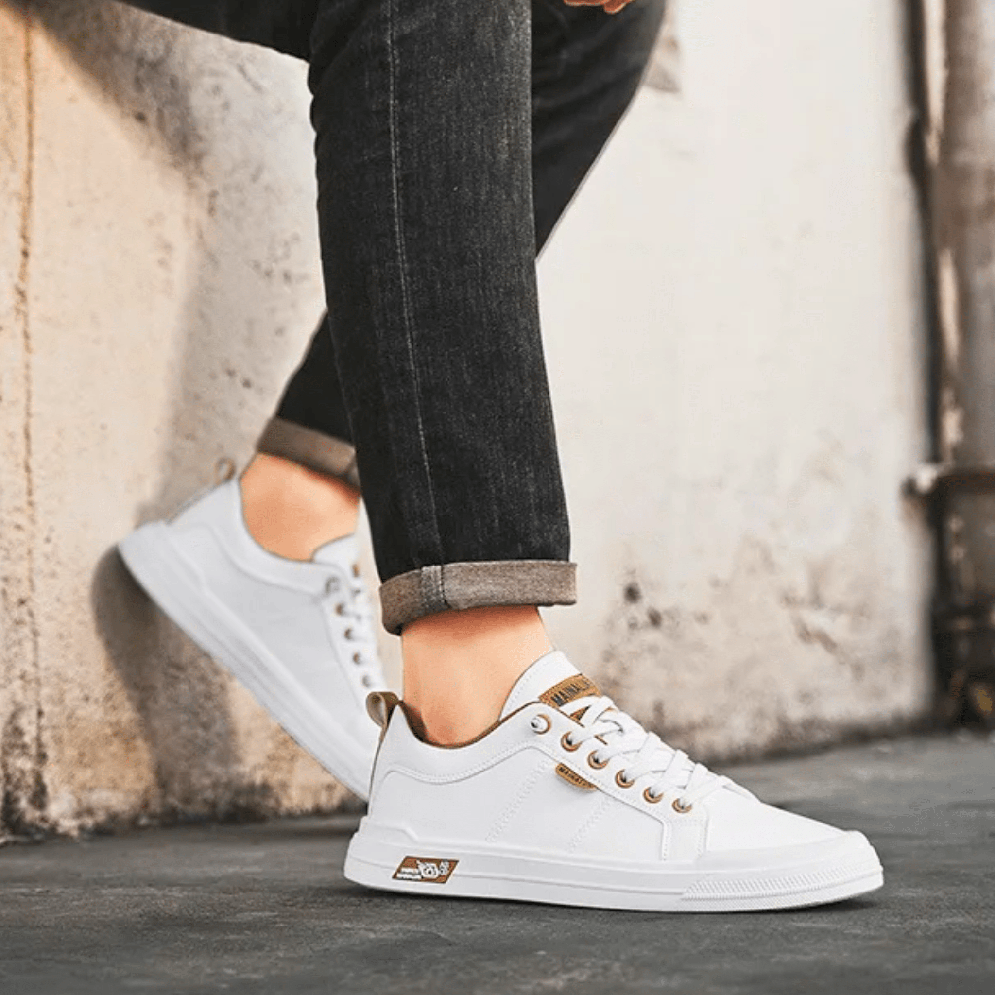 Side view of men's low-top leather sneakers for everyday wear