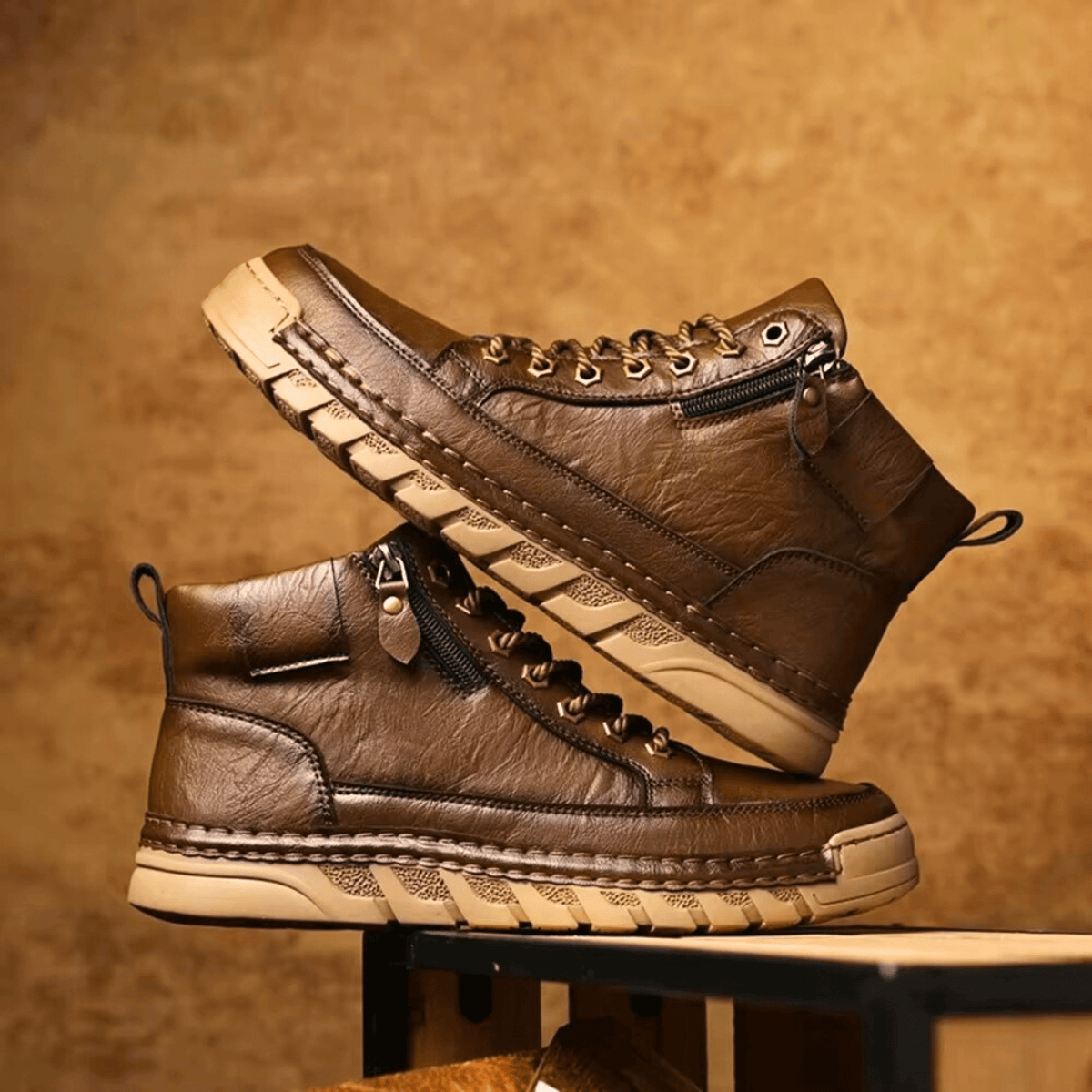 Men's leather boot highlighting the ankle design