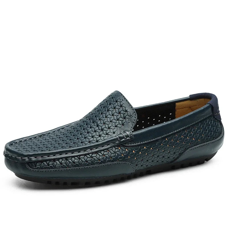 Close-up of the loafer upper highlighting its clean structured design