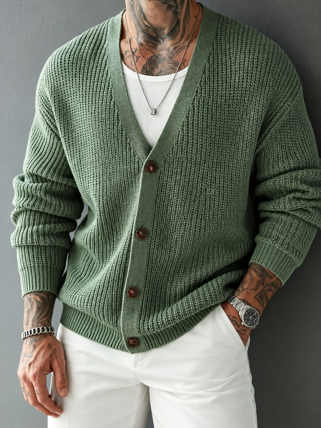 Men's Ribbed V-Neck Cardigan Sweater