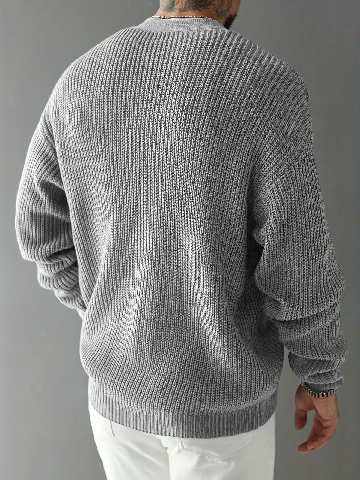 Full view of a men's ribbed cardigan sweater for everyday wear