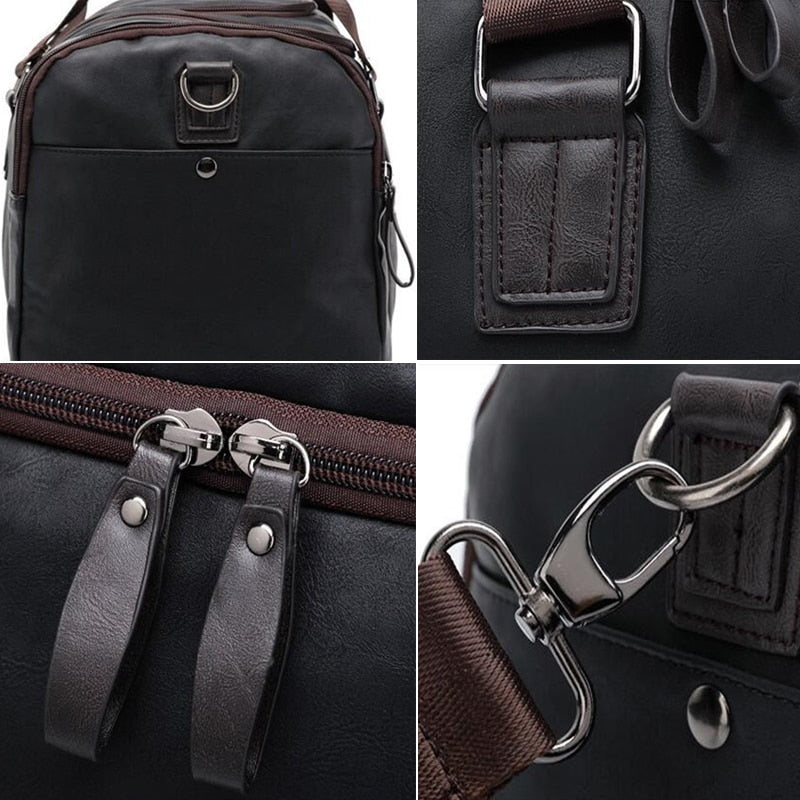 Spacious men's leather duffle bag designed for business travel and overnight weekend getaways