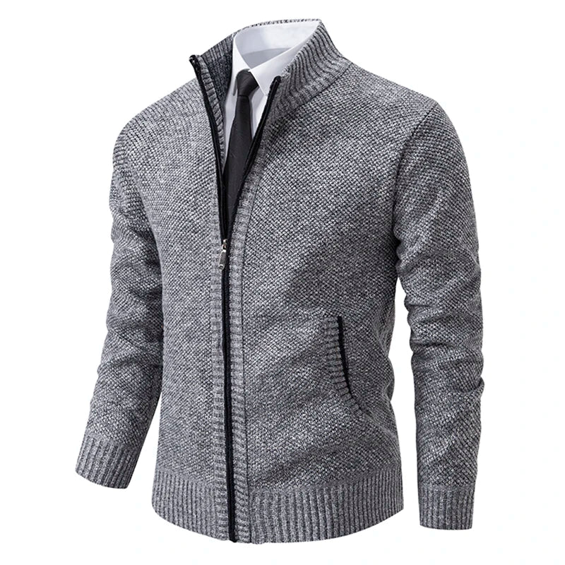 Men's Fleece Stand Collar Zipper Cardigan Sports Coat