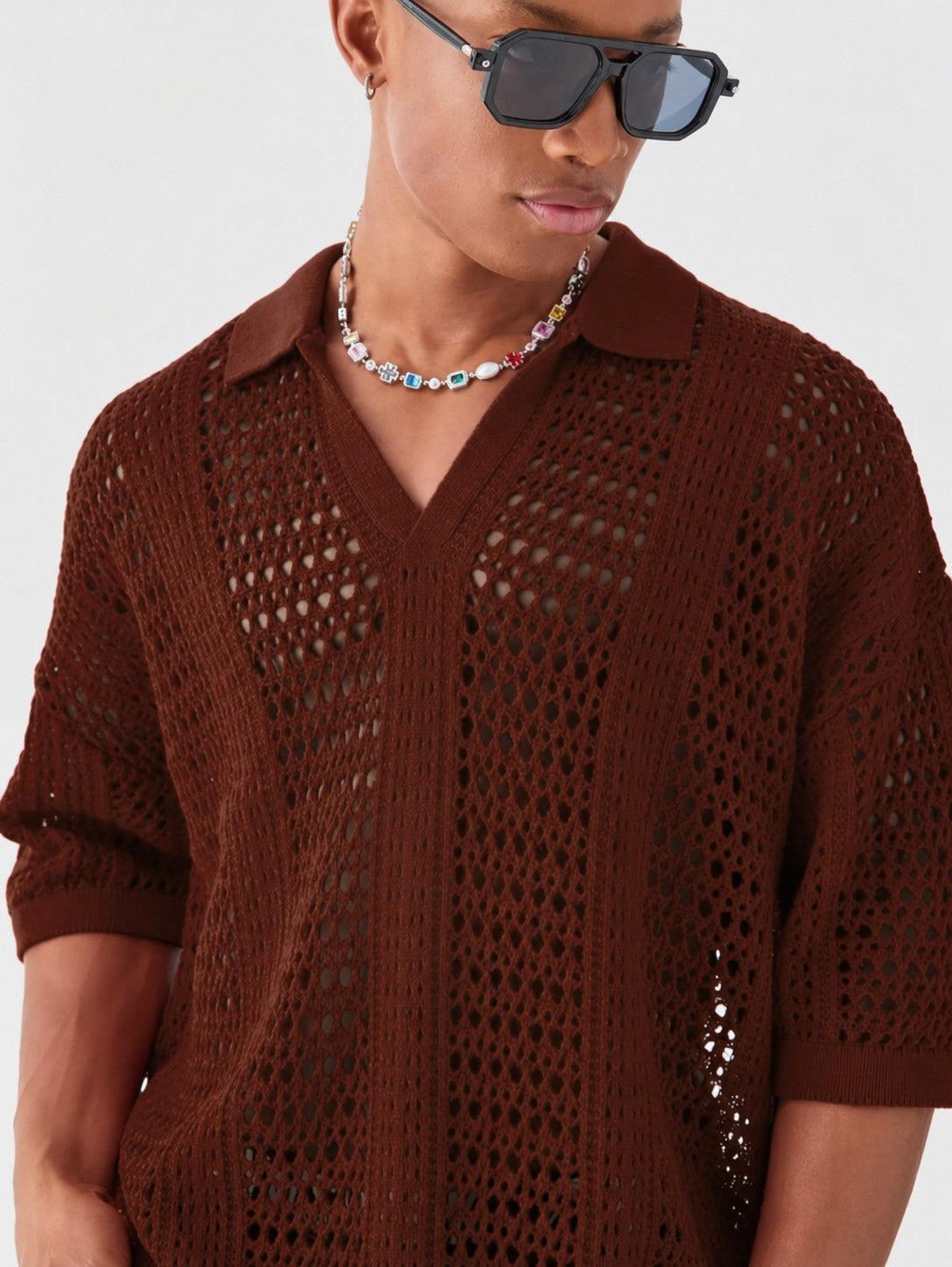 Full view of the men's lattice polo shirt