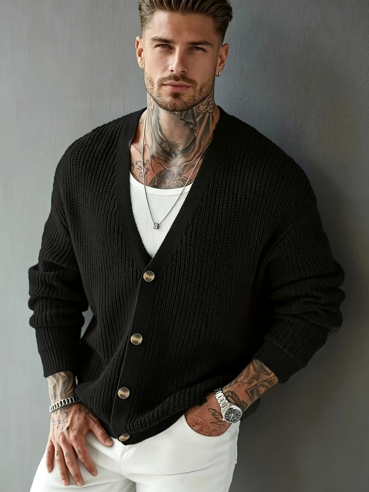 Men's ribbed knit cardigan sweater with a polished casual look