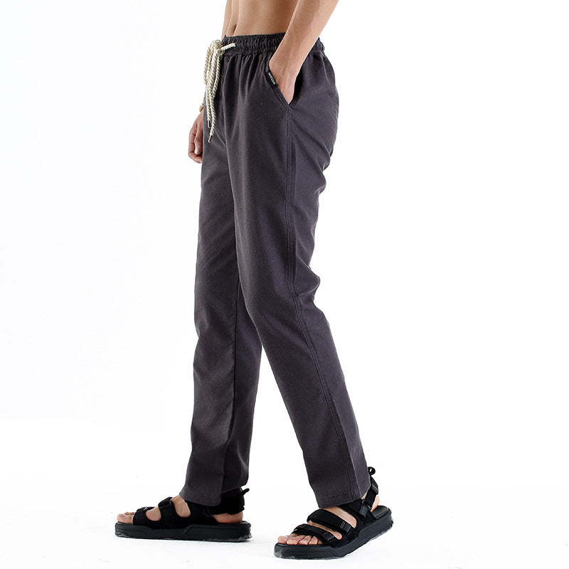Close-up of the linen-style fabric and waistband