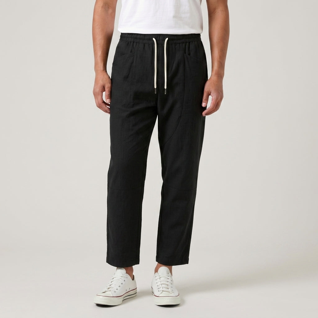 Back view of men's cotton-linen cropped pants