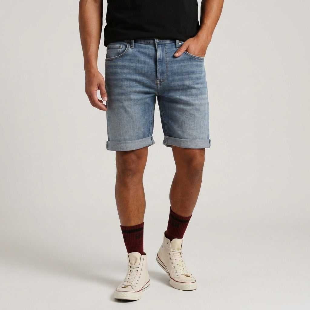 Men's Denim Shorts Relaxed Fit Cotton Blend
