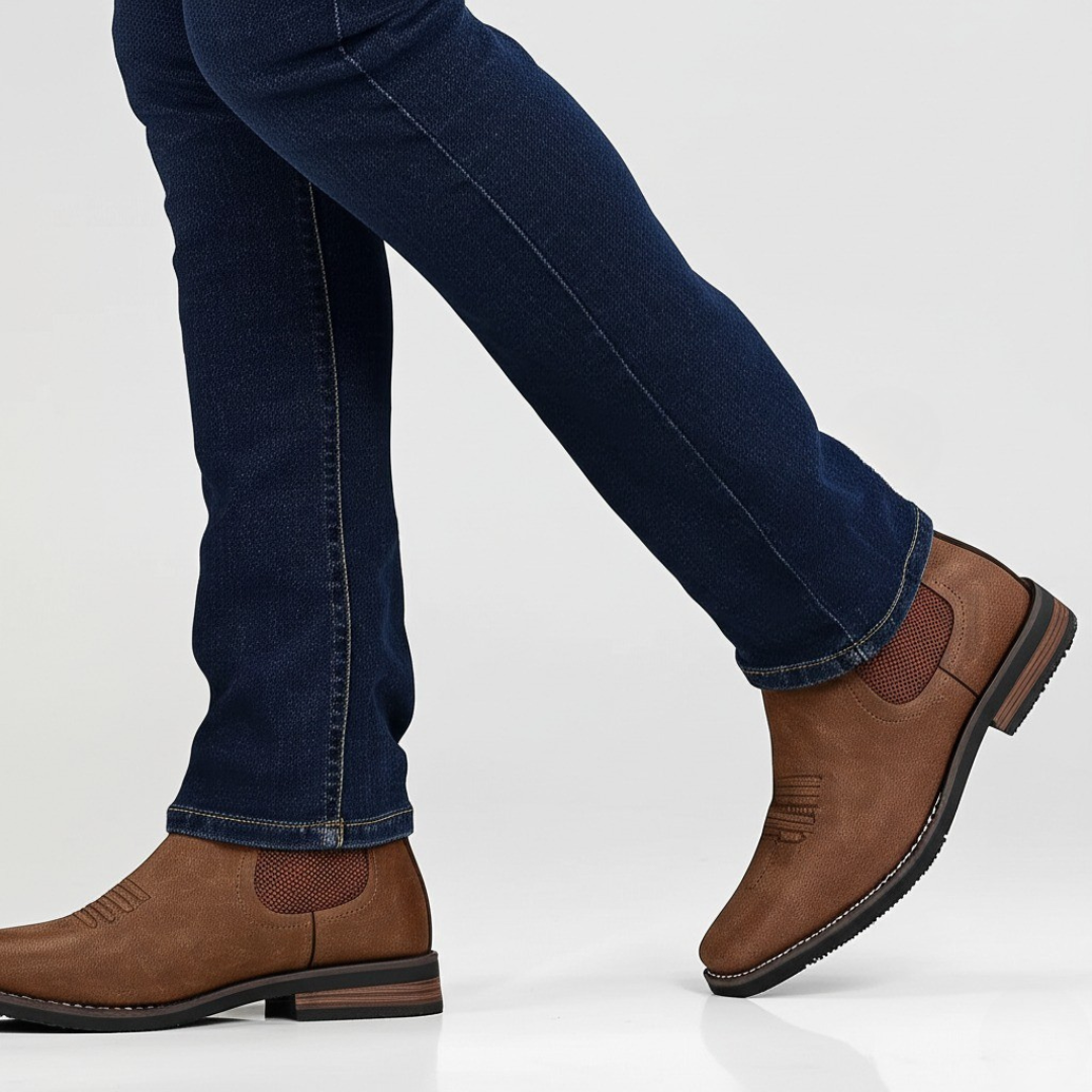 Top view of men's leather boots