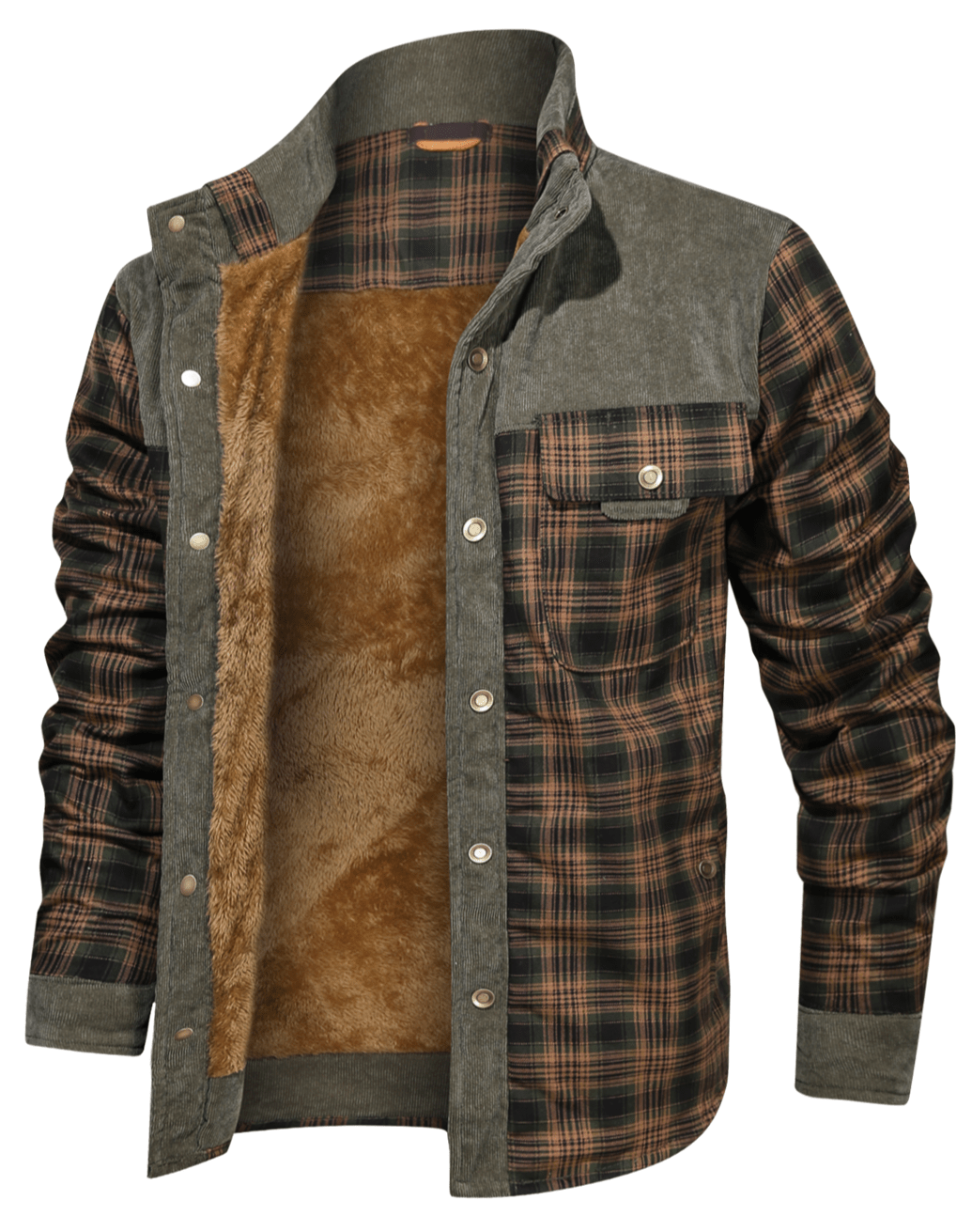Men's plaid flannel jacket with cozy faux fur lining