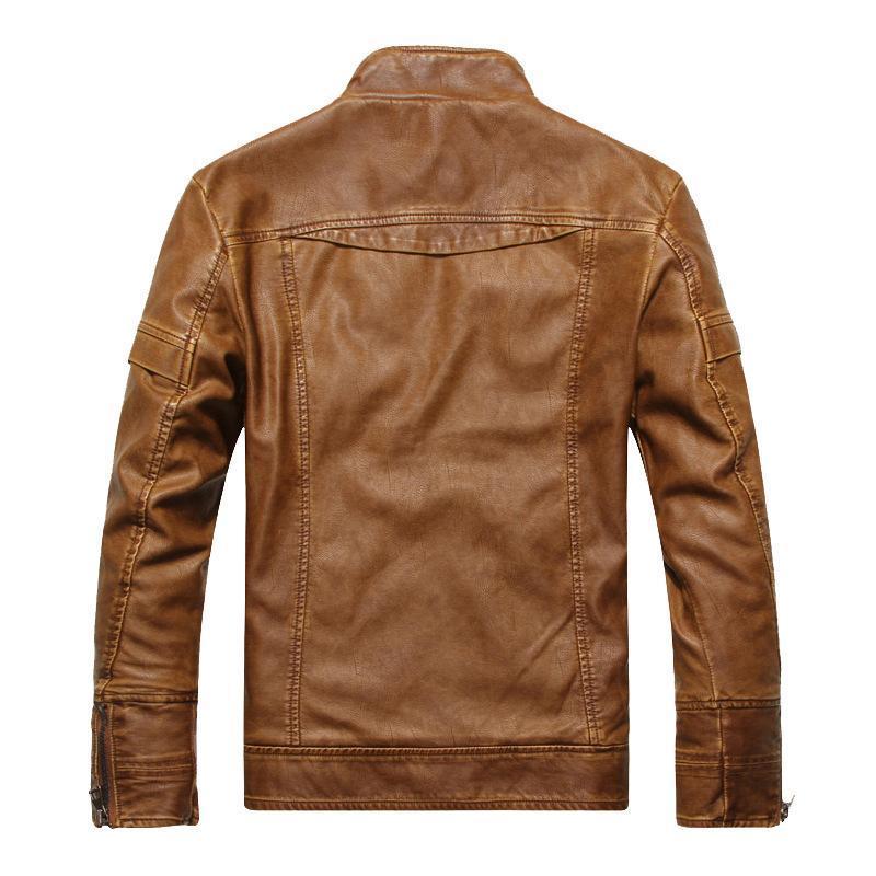 Men's faux leather bomber jacket side view