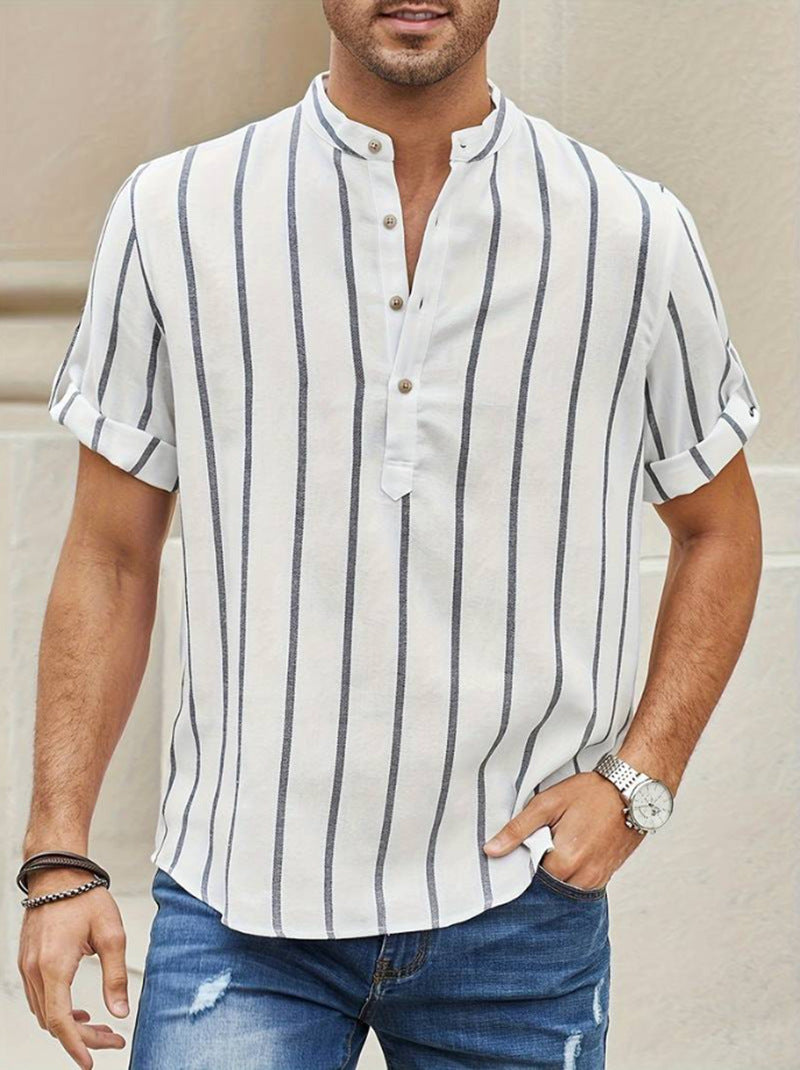 Men's Striped Linen Short-Sleeve Shirt