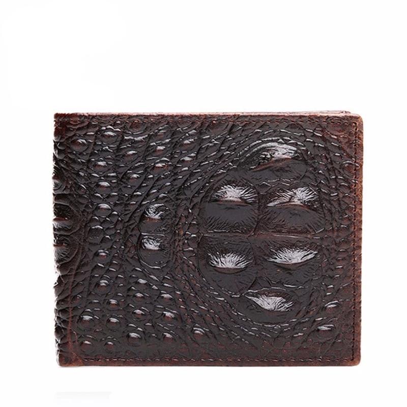 Textured leather wallet for men shown closed with crocodile-inspired pattern